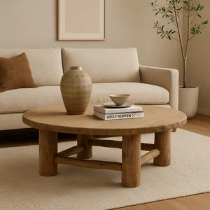 Approx.53" Round Vintage Coffee Table Elmwood Weathered Natural