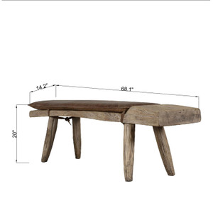 Approx. 68 Inches Long Live Edge Vintage Bench with Leather Cushion Warm Wood Tone Approx. 68 Inches Long Live Edge Vintage Bench with Leather Cushion Warm Wood Tone