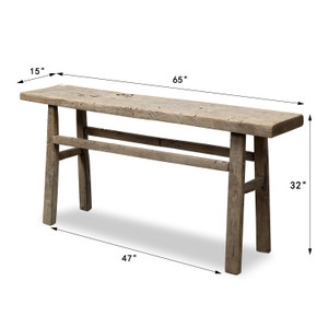 65 Inches Long Vintage Console Table Elmwood Weathered Natural 65x15x32H 65 Inches Long Vintage Console Table Elmwood Weathered Natural 65x15x32H
