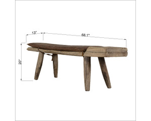 Approx. 68" Long 13.8" Deep 19.7" High Live Edge Vintage Bench with Leather Cushion Warm Wood Tone Approx. 68" Long 13.8" Deep 19.7" High Live Edge Vintage Bench with Leather Cushion Warm Wood Tone