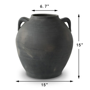 Approx.15" Charcoal Gray Pottery Vase with Two Handles Approx.15" Charcoal Gray Pottery Vase with Two Handles