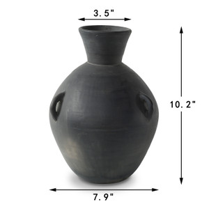 Approx.10" Charcoal Gray Pottery Vase with Three Decorative Hooks (3.5" opening) Approx.10" Charcoal Gray Pottery Vase with Three Decorative Hooks (3.5" opening)