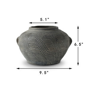 Approx. 6.5" High Charcoal Gray Pottery Vase with Tribe Prints (5.1" opening) Approx. 6.5" High Charcoal Gray Pottery Vase with Tribe Prints (5.1" opening)