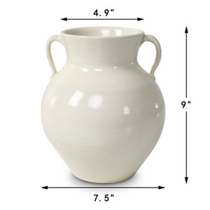 Approx. 9" Off White Ceramic Pot with Two Handles (4.9" Opening) Approx. 9" Off White Ceramic Pot with Two Handles (4.9" Opening)