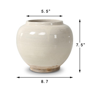 Approx. 8" High Off White Ceramic Jar Round (5.5" Opening) Approx. 8" High Off White Ceramic Jar Round (5.5" Opening)