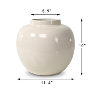 Approx. 10" High Off White Ceramic Jar Round (5.9" Opening) Approx. 10" High Off White Ceramic Jar Round (5.9" Opening)