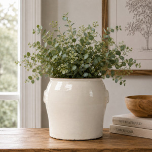 Approx. 10.6" High Off White Ceramic Vase with Decorative Handles (8.7" Opening)
