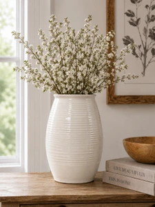 Approx. 14" High Off White Ceramic Coil Pot (7.3" Opening)