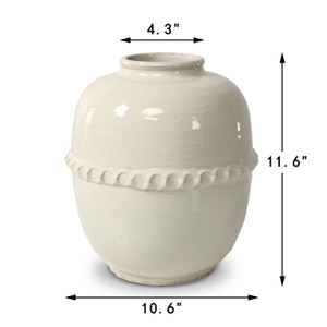 Approx. 11.6" High Off White Ceramic Vase with Lace Decoration (4.3" Opening) Approx. 11.6" High Off White Ceramic Vase with Lace Decoration (4.3" Opening)