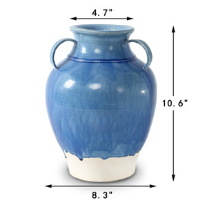 Approx. 11 Inches High Blue-Green Vase with Three Handles (4.7" Opening) Approx. 11 Inches High Blue-Green Vase with Three Handles (4.7" Opening)