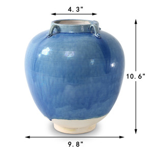 Approx. 11 Inches High Green-Blue Vase with Four Handles (4.3" Opening) Approx. 11 Inches High Green-Blue Vase with Four Handles (4.3" Opening)