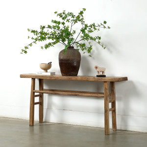 Approx. 68 Inches Long 13.4 Inches Deep Vintage Console Table Elmwood Weathered Natural Approx. 68 Inches Long 13.4 Inches Deep Vintage Console Table Elmwood Weathered Natural