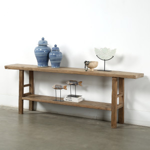 Vintage Console with Shelf Weathered Natural Pearwood 94.5x14.2x32.3H Vintage Console with Shelf Weathered Natural Pearwood 94.5x14.2x32.3H