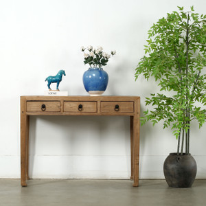 Vintage Ming Style Entry Table with Three Drawers Weathered Natural 43x15.7x32.3H Elm Vintage Ming Style Entry Table with Three Drawers Weathered Natural 43x15.7x32.3H Elm