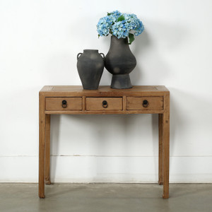 Vintage Ming Style Entry Table with Two Drawers Weathered Natural 40x15.7x33H Elm Vintage Ming Style Entry Table with Two Drawers Weathered Natural 40x15.7x33H Elm