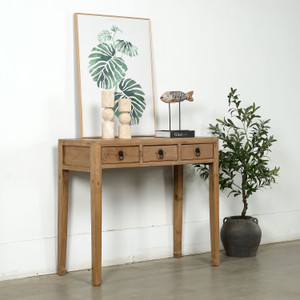 Vintage Ming Style Entry Table with Two Drawers Weathered Natural 39.4x15.7x33.9H Elm Vintage Ming Style Entry Table with Two Drawers Weathered Natural 39.4x15.7x33.9H Elm