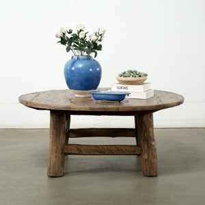 Approx. 42 Inches Round Vintage Rustic Coffee Table Weathered Natural Approx. 42 Inches Round Vintage Rustic Coffee Table Weathered Natural