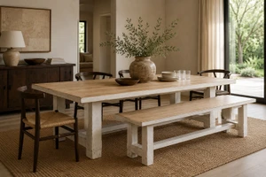 Amalfi Two Tones 9' Long Dining Table Antique Off White 110x39.5x31H