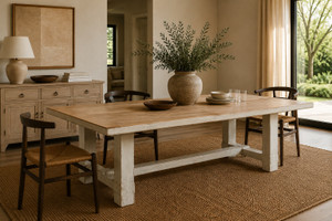 Amalfi Two Tones 9' Long Dining Table Antique Off White 110x39.5x31H