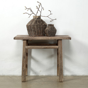 Approx. 41" Wide 20" Deep Antique Console Table Elmwood Rustic Neutral Wood Tone Approx. 41" Wide 20" Deep Antique Console Table Elmwood Rustic Neutral Wood Tone