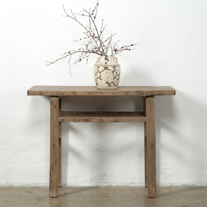 Approx. 43" Wide 14" Deep Antique Console Table Elmwood Rustic Neutral Wood Tone Approx. 43" Wide 14" Deep Antique Console Table Elmwood Rustic Neutral Wood Tone