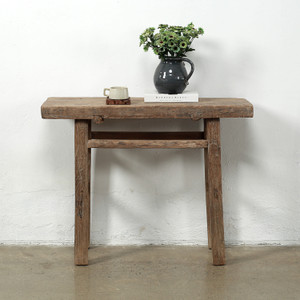 Approx. 40" Wide 14" Deep Antique Console Table Elmwood Rustic Neutral Wood Tone Approx. 40" Wide 14" Deep Antique Console Table Elmwood Rustic Neutral Wood Tone