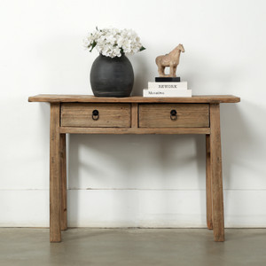 Approx.45" Long 19" Deep Vintage Entry Table with Two Drawers Weathered Natural