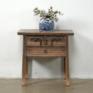 Approx.33" Long 18" Deep Vintage Entry Table with Three Drawers Weathered Natural Approx.33" Long 18" Deep Vintage Entry Table with Three Drawers Weathered Natural