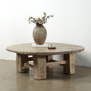 Approx.53-52 Inches Round Vintage Coffee Table Elmwood Weathered Natural Approx.53-52 Inches Round Vintage Coffee Table Elmwood Weathered Natural