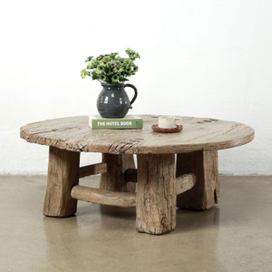 Approx.48-49 Inches Round Vintage Coffee Table Elmwood Weathered Natural Approx.48-49 Inches Round Vintage Coffee Table Elmwood Weathered Natural