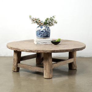 Approx.50 Inches Round Vintage Coffee Table Elmwood Weathered Natural Approx.50 Inches Round Vintage Coffee Table Elmwood Weathered Natural