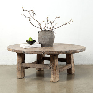 Approx.48 Inches Round Vintage Coffee Table Elmwood Weathered Natural Approx.48 Inches Round Vintage Coffee Table Elmwood Weathered Natural