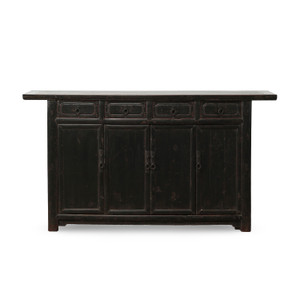 Approx. 70" Wide Vintage Sideboard with Four Drawers Four Doors Distressed Black Lacquer Approx. 70" Wide Vintage Sideboard with Four Drawers Four Doors Distressed Black Lacquer