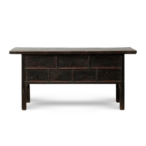 Approx. 71" Wide Vintage Sideboard with Seven Drawers Distressed Black Lacquer Approx. 71" Wide Vintage Sideboard with Seven Drawers Distressed Black Lacquer