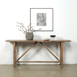 Elmwood Vintage Console Table Weathered Natural Approx.78-87Wx15-20Dx33H Elmwood Vintage Console Table Weathered Natural Approx.78-87Wx15-20Dx33H