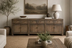 Approx.110 Inches Sideboard with Six Drawers SIx Doors Weathered Gray