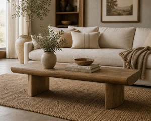 63 Inches Wide Live Edge Beam Coffee Table Weathered Natural Brown