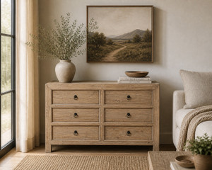 6-Drawer Chest 53Wx18Dx40H Weathered Natural Solid Pine