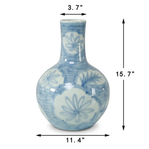 Approx.16 Inches High Blue and White Bottle with Flower and Leaf Motif Approx.16 Inches High Blue and White Bottle with Flower and Leaf Motif