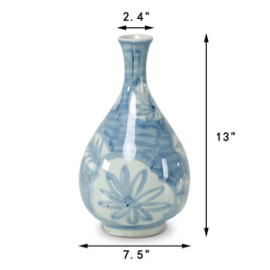 Approx.13 Inches High Blue and White Bottle with Flower and Leaf Motif Approx.13 Inches High Blue and White Bottle with Flower and Leaf Motif