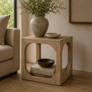 Ming arched side table Weathered whitewash