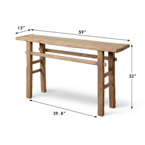 Approx. 58" Wide 13" Deep Antique Console Table Elmwood Rustic Neutral Wood Tone Approx. 58" Wide 13" Deep Antique Console Table Elmwood Rustic Neutral Wood Tone