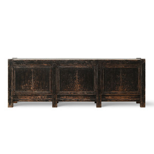 Antique Wide Sideboard with Original Distressed Black Lacquer 100Wx18.9Dx34.3H Antique Wide Sideboard with Original Distressed Black Lacquer 100Wx18.9Dx34.3H