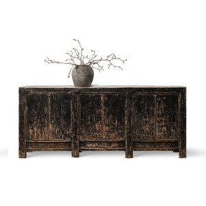 Antique Wide Sideboard with Original Distressed Black Lacquer 80.7Wx18.9Dx34.65H Antique Wide Sideboard with Original Distressed Black Lacquer 80.7Wx18.9Dx34.65H