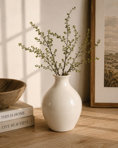 Approx. 9.4" Off White Glazed Ceramic Vase(3" Opening)