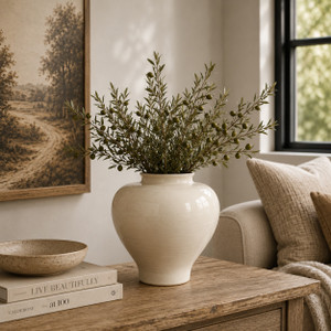 Approx. 13 Inches High Off-White Glazed Ceramic Vase Tapered Down