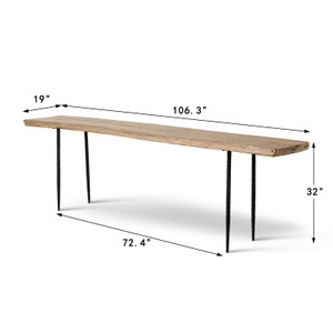 Approx.106 Inches Long Vintage Console Table with Metal Legs Weathered Natural Elmwood Approx.106 Inches Long Vintage Console Table with Metal Legs Weathered Natural Elmwood