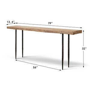 Approx. 79 Inches Long Vintage Console Table with Hand-Forged Iron Legs Weathered Natural Approx. 79 Inches Long Vintage Console Table with Hand-Forged Iron Legs Weathered Natural