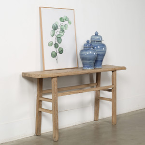 Approx. 62 Inches Long 14.6 Inches Deep Vintage Console Table Elmwood Weathered Natural Approx. 62 Inches Long 14.6 Inches Deep Vintage Console Table Elmwood Weathered Natural