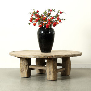 Approx.54.3 Inches Round Vintage Coffee Table Elmwood Weathered Natural